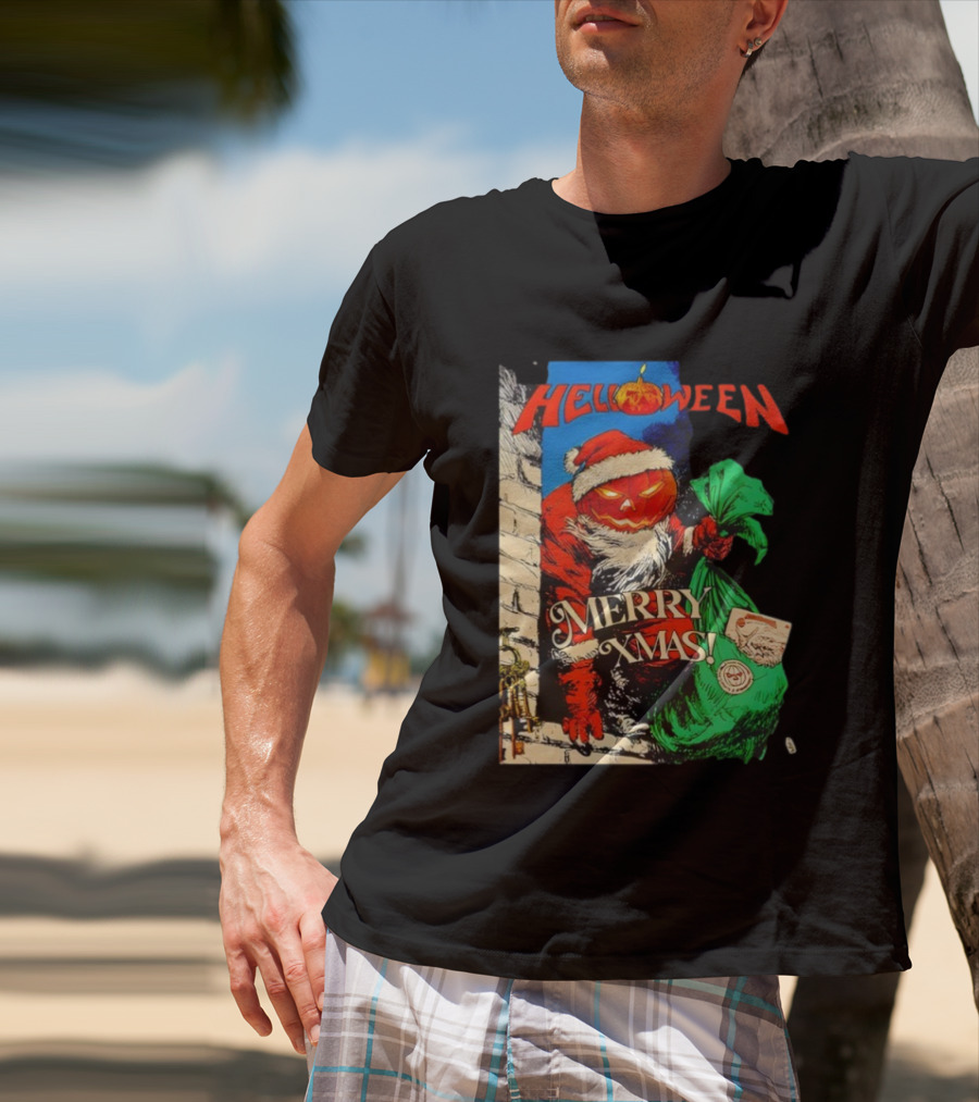 Helloween Merry Xmas Pumpkin Santa Halloween Christmas Fusion T-Shirt