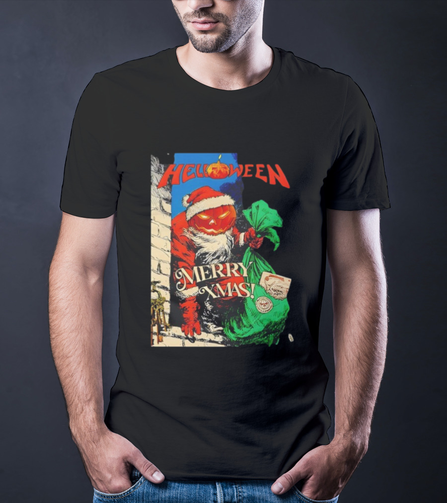 Helloween Merry Xmas Pumpkin Santa Halloween Christmas Fusion T-Shirt