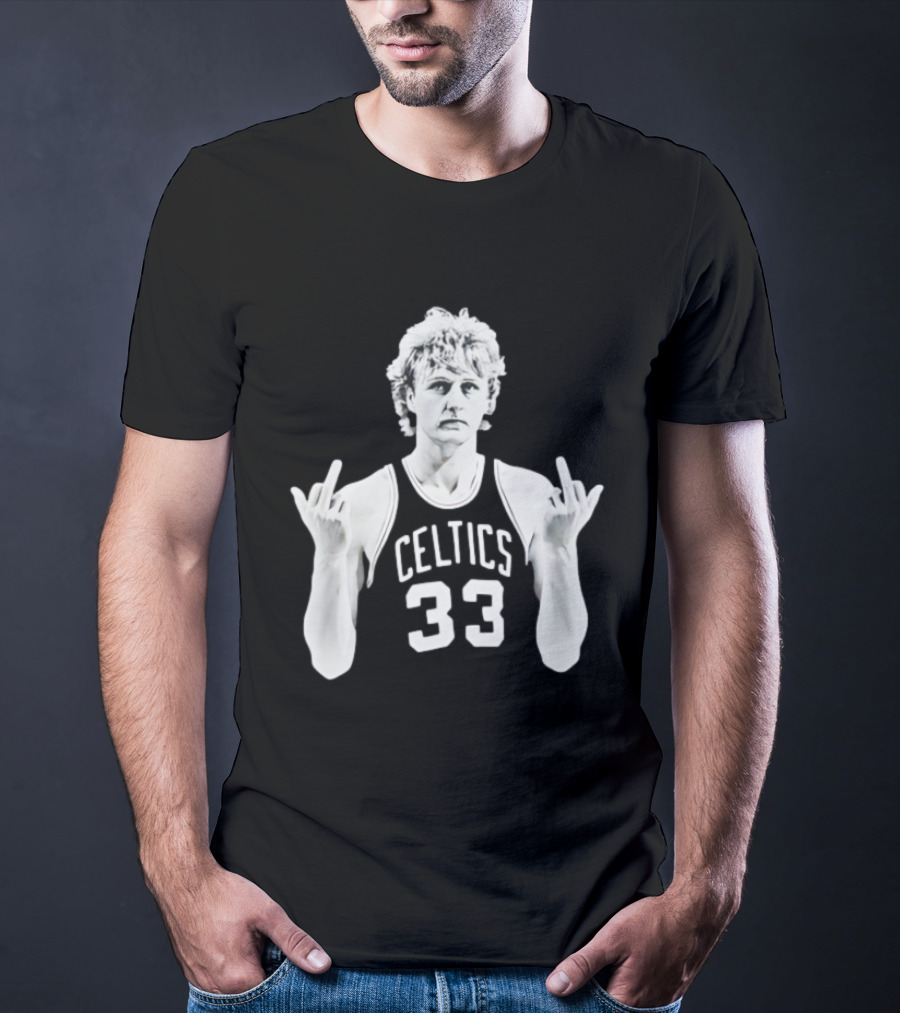 Larry Bird Celtics 33 Middle Finger Retro 90s Basketball Icon T-Shirt