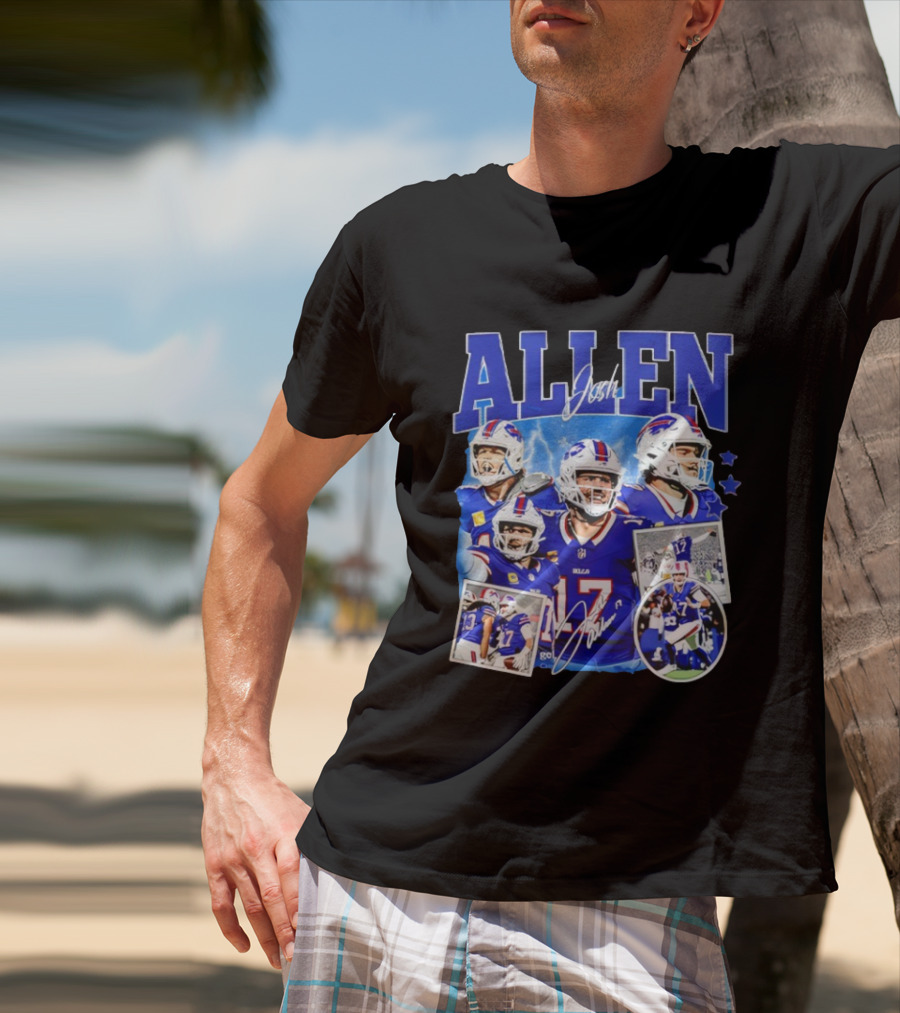 Josh Allen Buffalo Bills NFL Quarterback Signature Collage T-Shirt