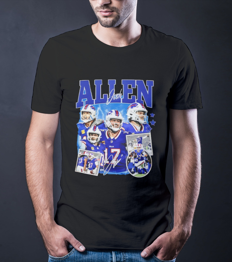 Josh Allen Buffalo Bills NFL Quarterback Signature Collage T-Shirt