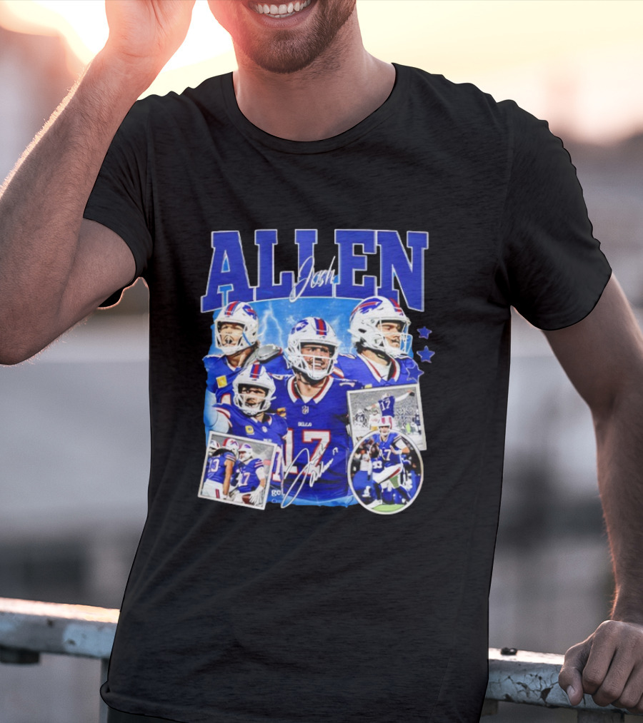 Josh Allen Buffalo Bills NFL Quarterback Signature Collage T-Shirt