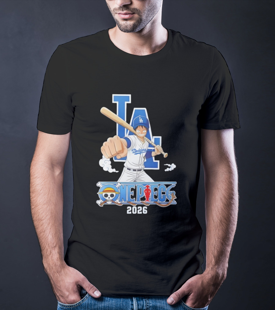 Los Angeles Dodgers One Piece Crossover 2026 Collaboration Luffy Baseball Theme T-Shirt