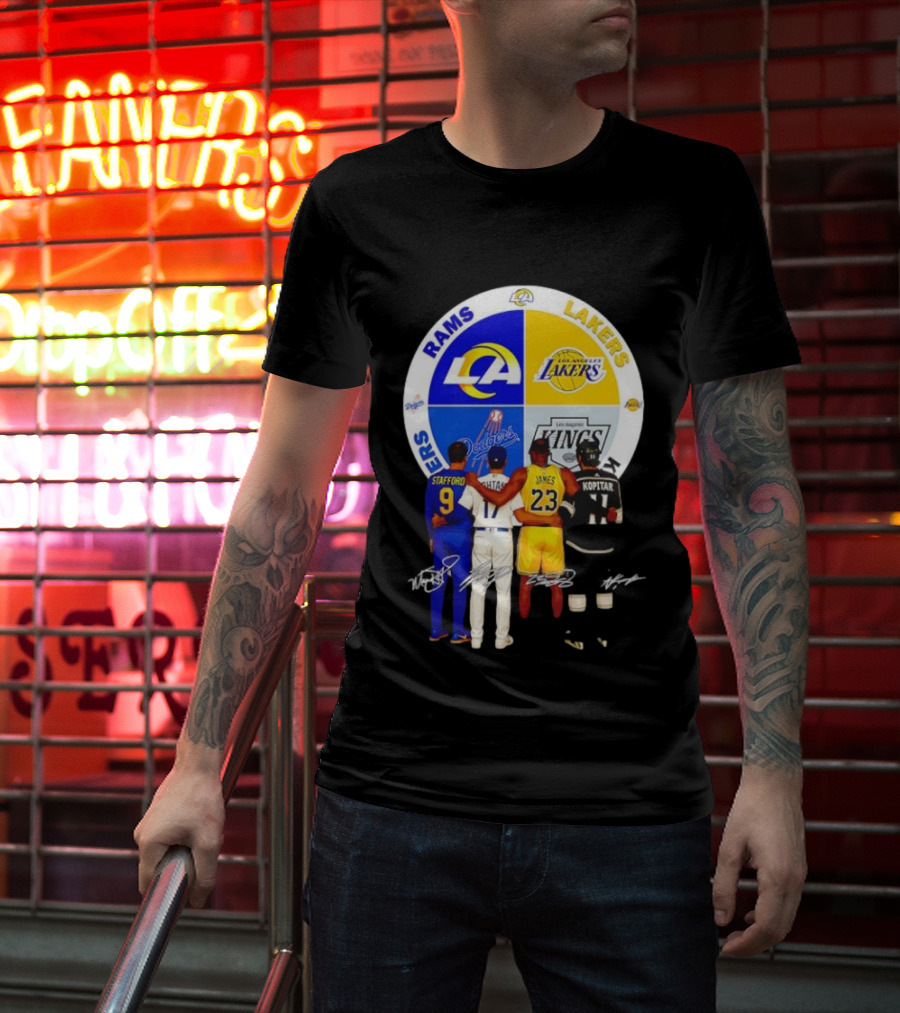 Los Angeles Rams Lakers Dodgers Kings Major Players Stafford Kershaw James Kopitar Signatures T-Shirt