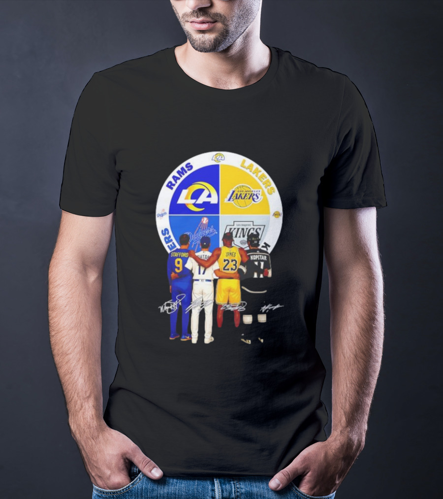 Los Angeles Rams Lakers Dodgers Kings Major Players Stafford Kershaw James Kopitar Signatures T-Shirt