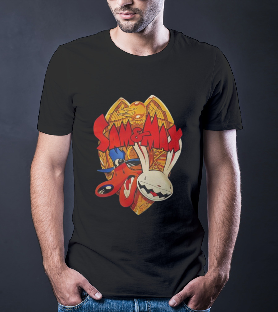 Sam & Max Freelance Police Badge Symbol With Cartoon Characters T-Shirt