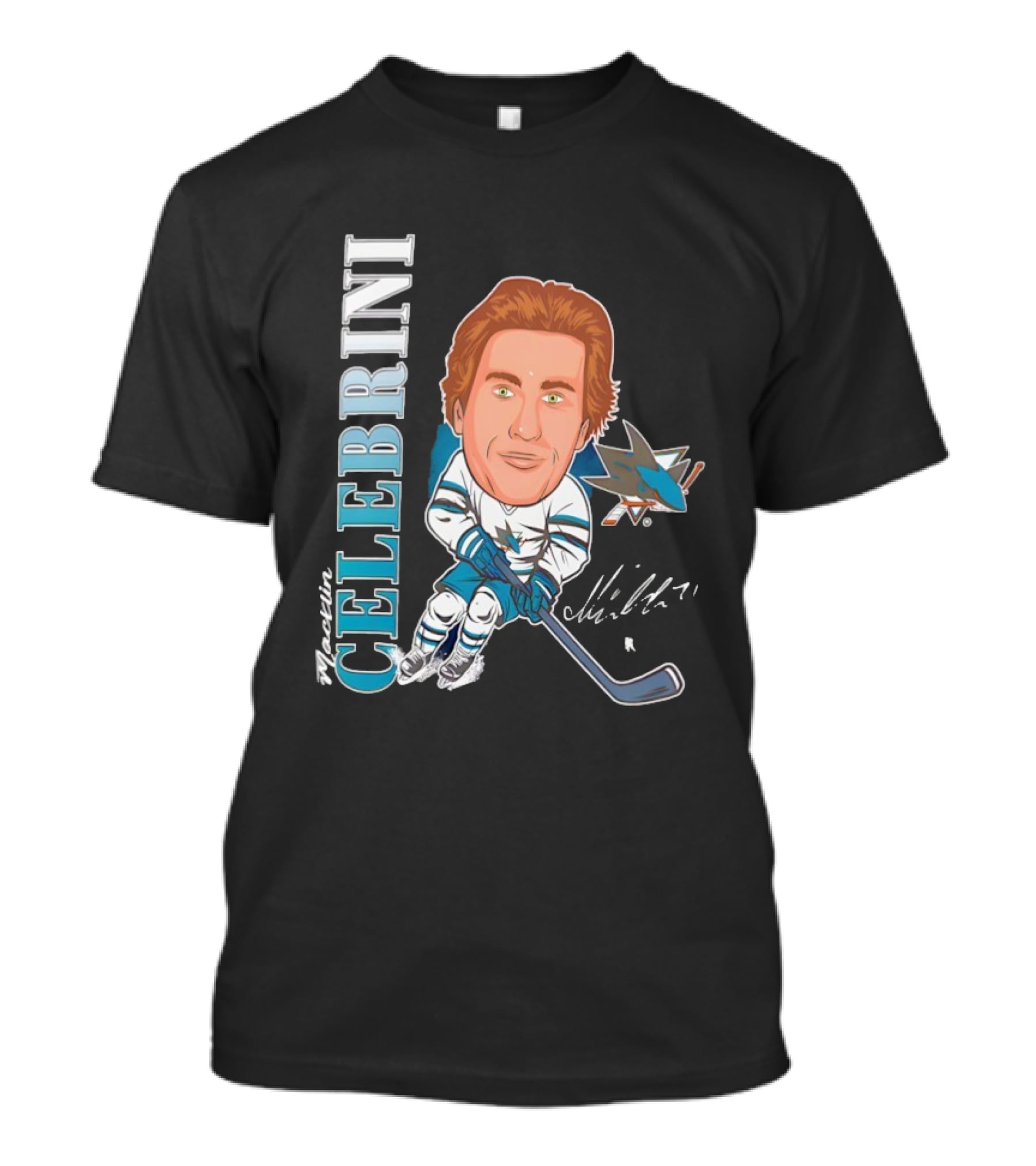 San Jose Sharks Macklin Celebrini #71 Big Head Signature Fanatics T-Shirt