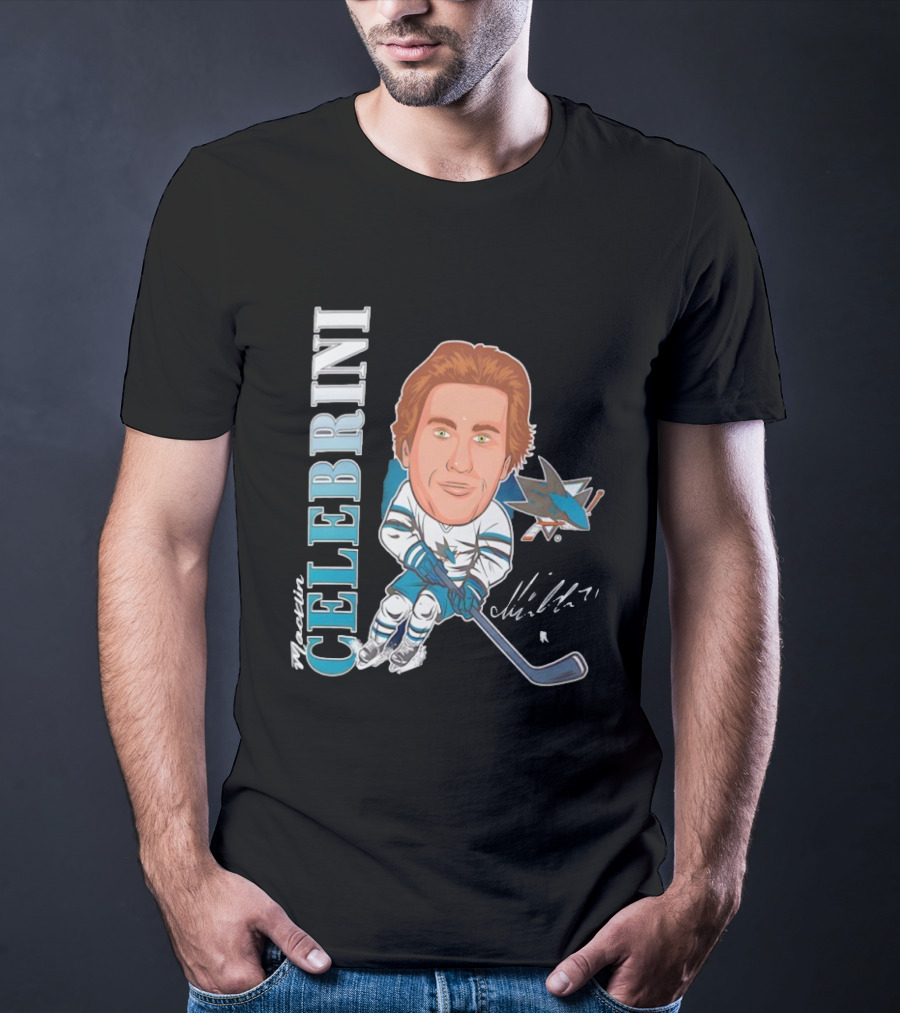San Jose Sharks Macklin Celebrini #71 Big Head Signature Fanatics T-Shirt