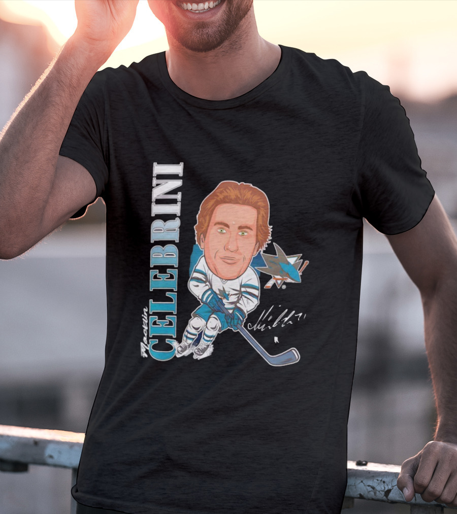 San Jose Sharks Macklin Celebrini #71 Big Head Signature Fanatics T-Shirt