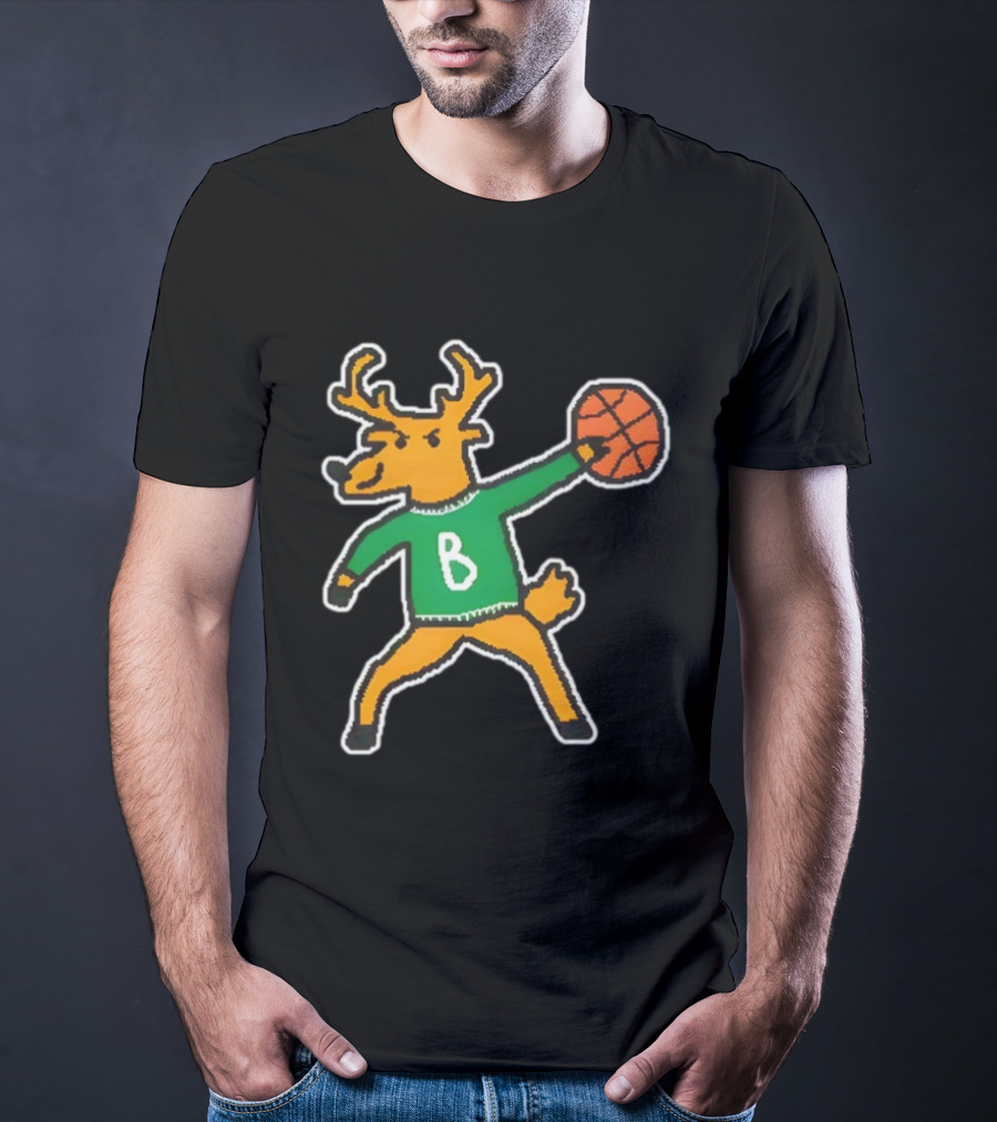 Milwaukee Bucks Vintage Mascot Deer With Basketball B Jersey T-Shirt
