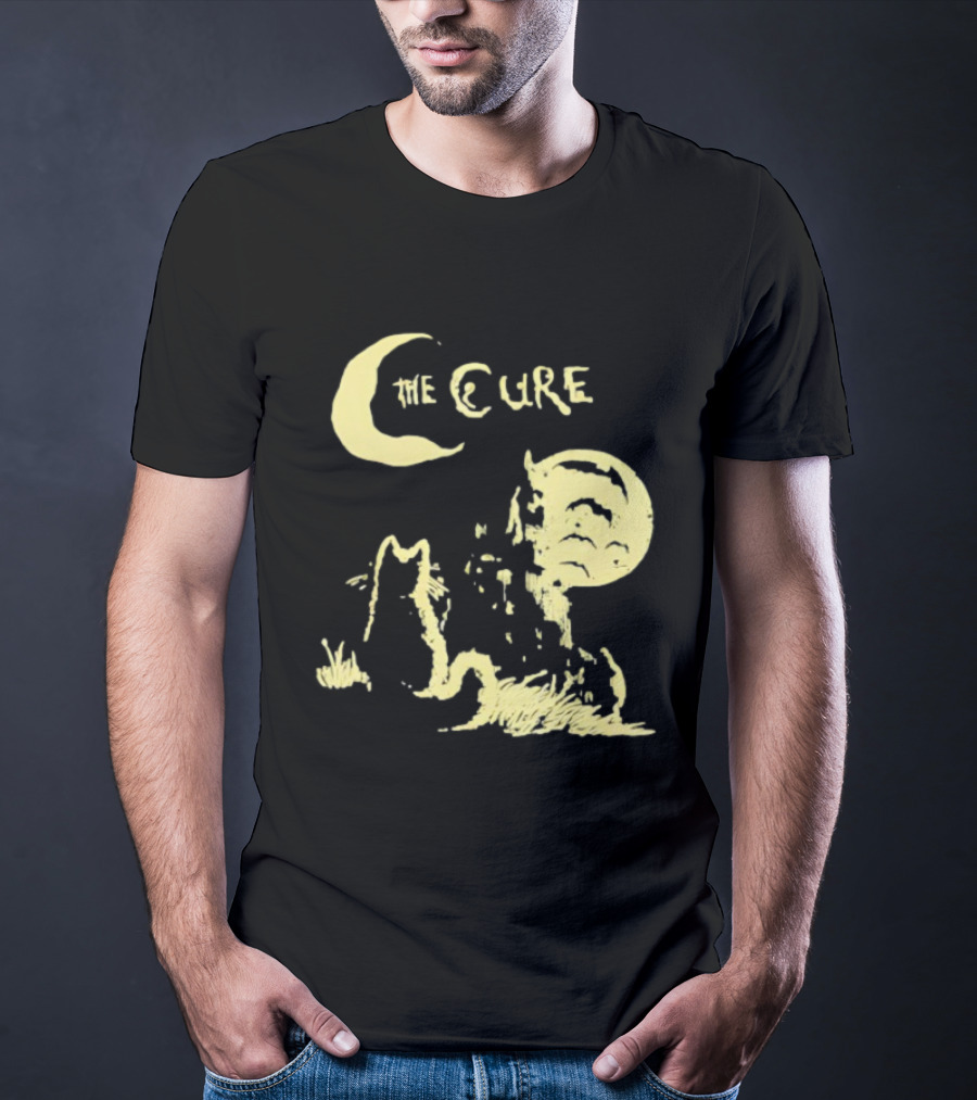 The Cure Cat Gothic Vintage Moonlit Night Scene T-Shirt