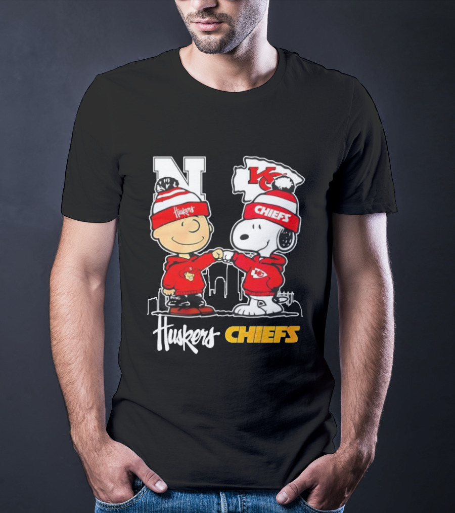 Peanuts Characters Huskers Chiefs Kansas City Snoopy Woodstock Fist Bump T-Shirt