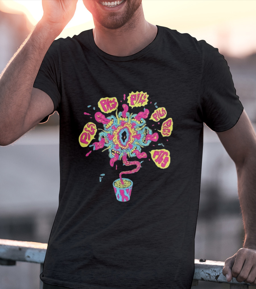 Pigs Pigs Pigs Pigs Pigs Pigs Pigs Casey’s Plantpot Vibrant Psychedelic Imagery T-Shirt