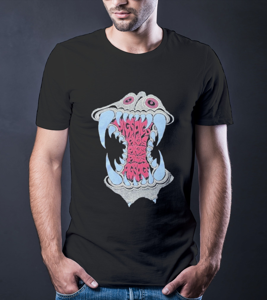 Pigsx7 Hippo Psychedelic Fang Mouth Design T-Shirt