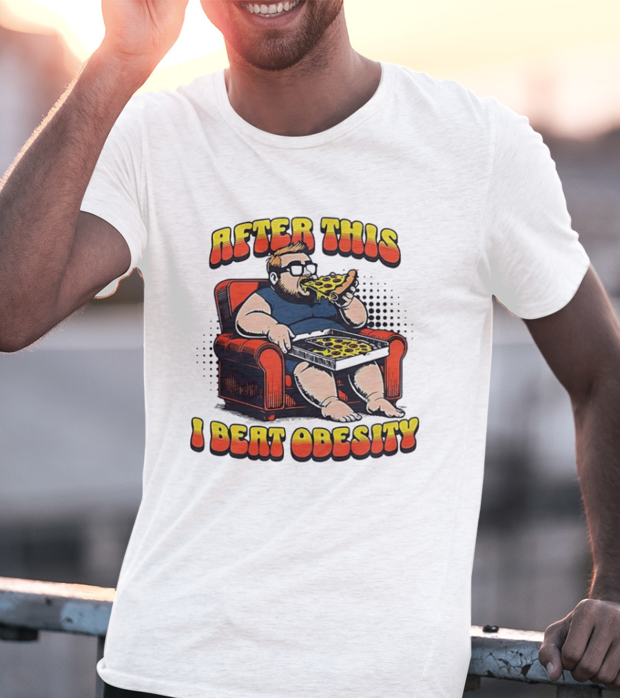 After This I Beat Obesity Pizza Eating Caricature T-Shirt
