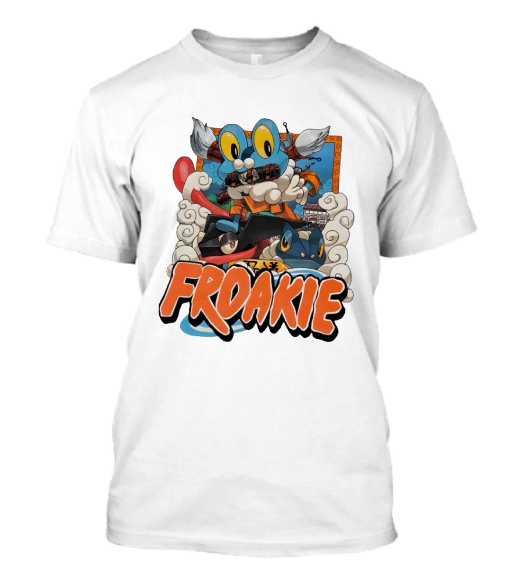 Froakie Ninja Adventure With Playful Clouds And Energetic Vibes T-Shirt