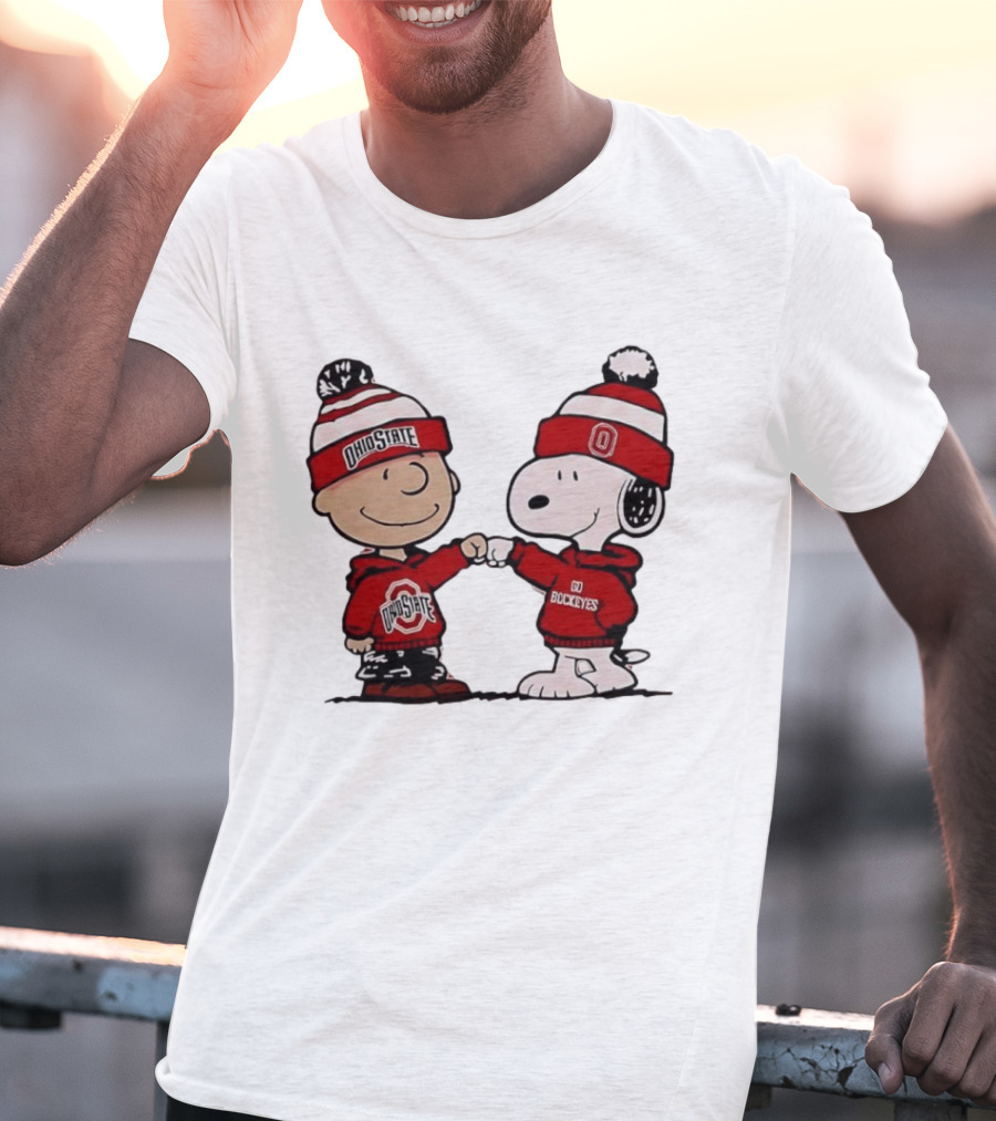 Charlie Brown Snoopy Ohio State Buckeyes Fist Bump Winter Gear T-Shirt