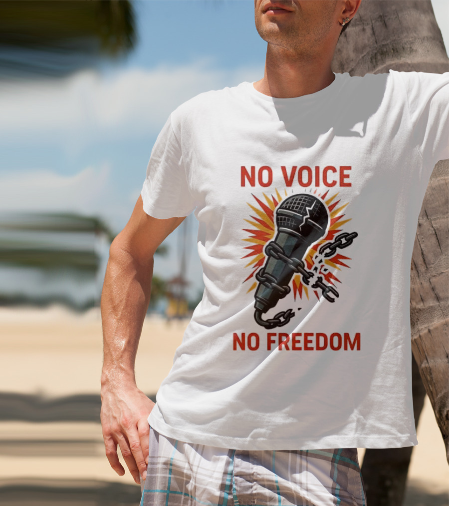 No Voice No Freedom Microphone And Chain Graphic T-Shirt