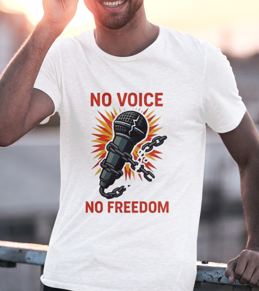 No Voice No Freedom Microphone And Chain Graphic T-Shirt