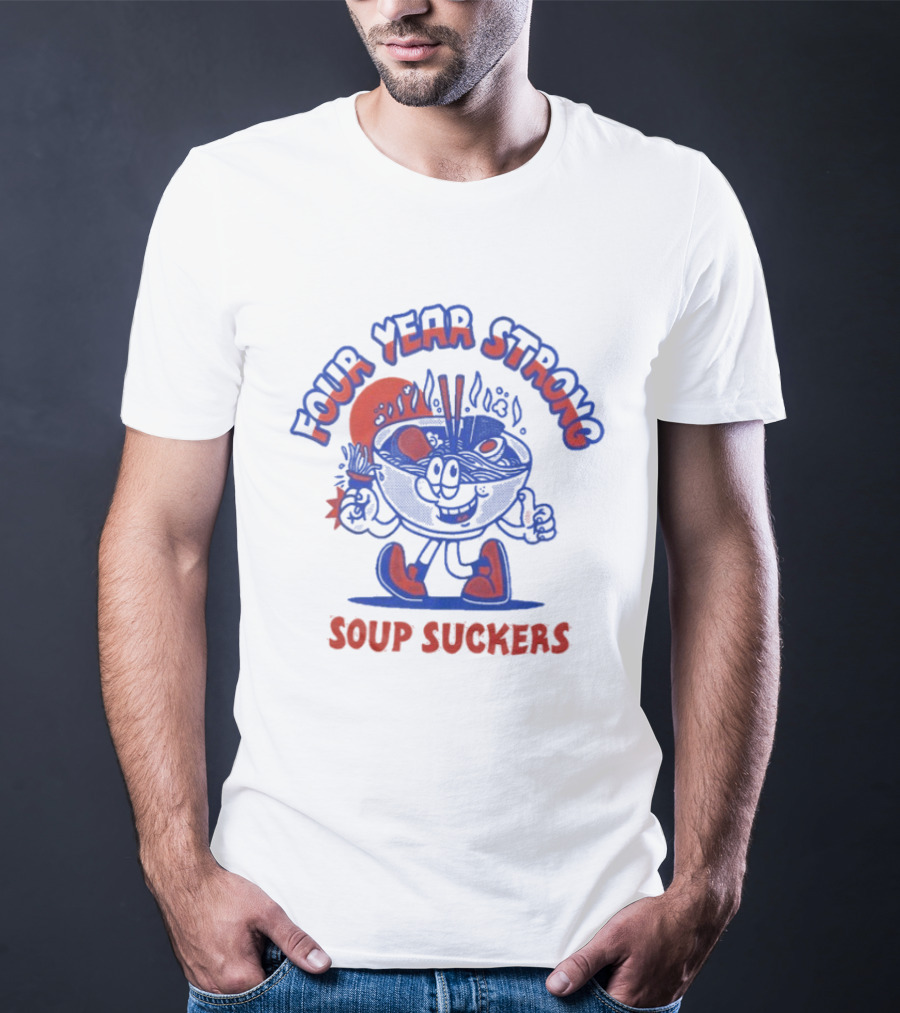 Four Year Strong Soup Suckers Retro Cartoon Bowl Character T-Shirt