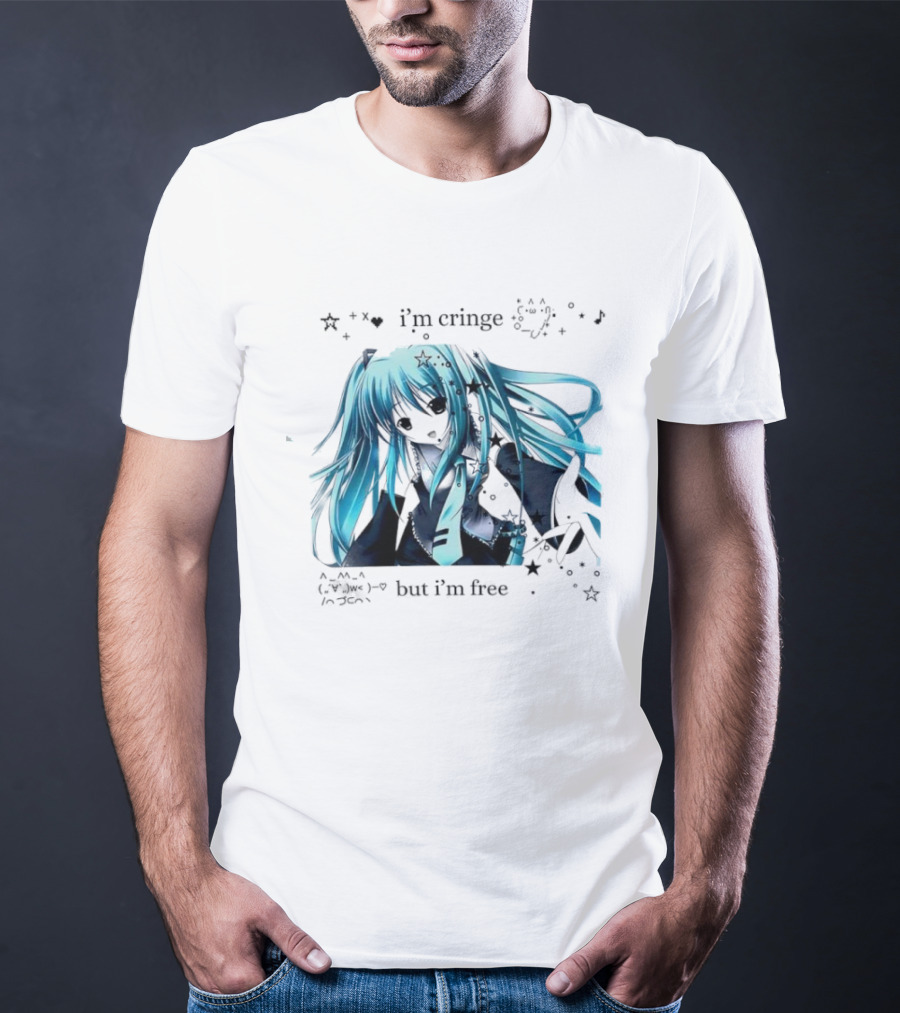 I'm Cringe But I'm Free Anime Blue Hair Character Stars T-Shirt