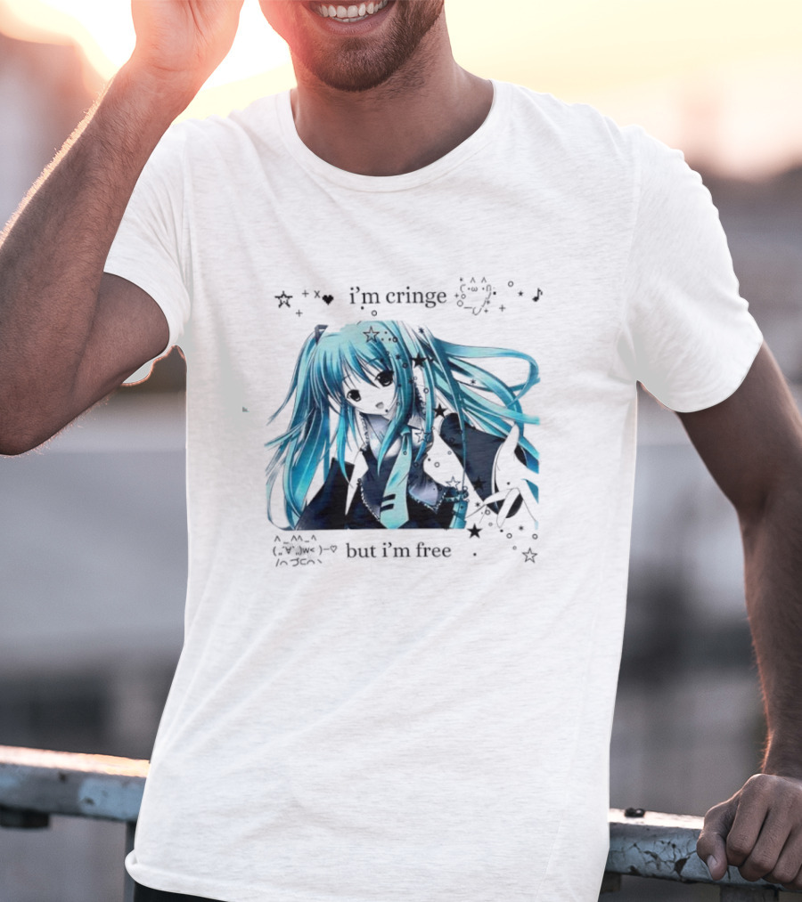 I'm Cringe But I'm Free Anime Blue Hair Character Stars T-Shirt