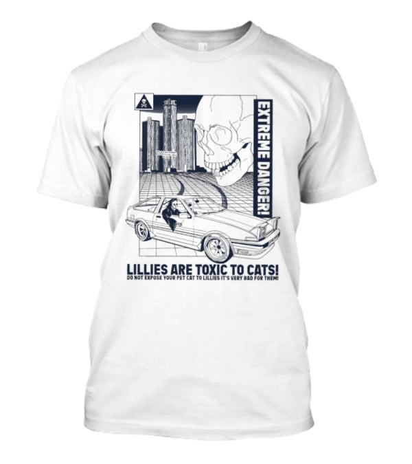 Extreme Danger Skull With Lilies Toxic To Cats Warning T-Shirt