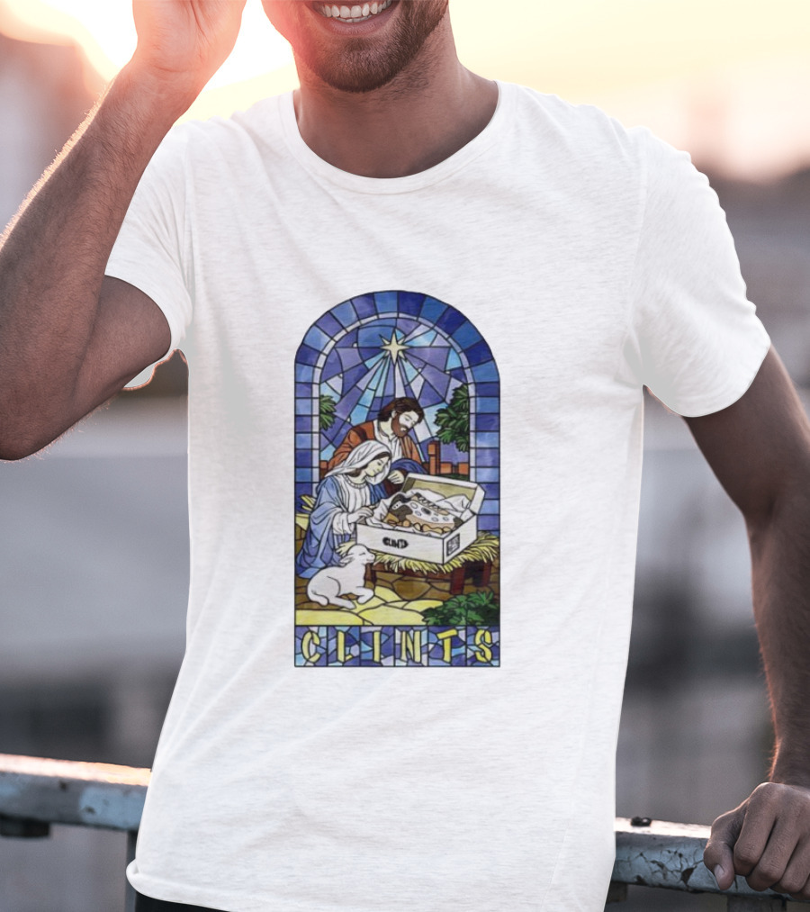 Nativity Stained Glass Clints Jesus Scene With Sneakers T-Shirt