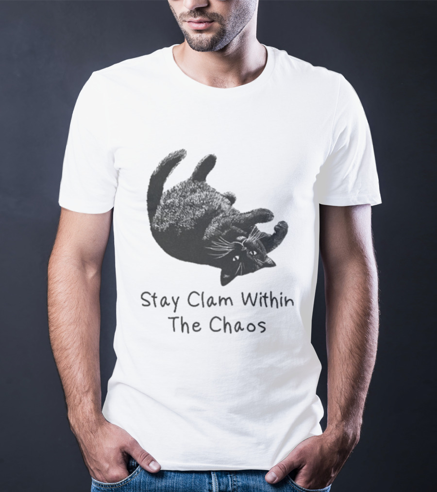 Stay Calm Within The Chaos Cat Pawsitive Vibes Black Feline T-Shirt