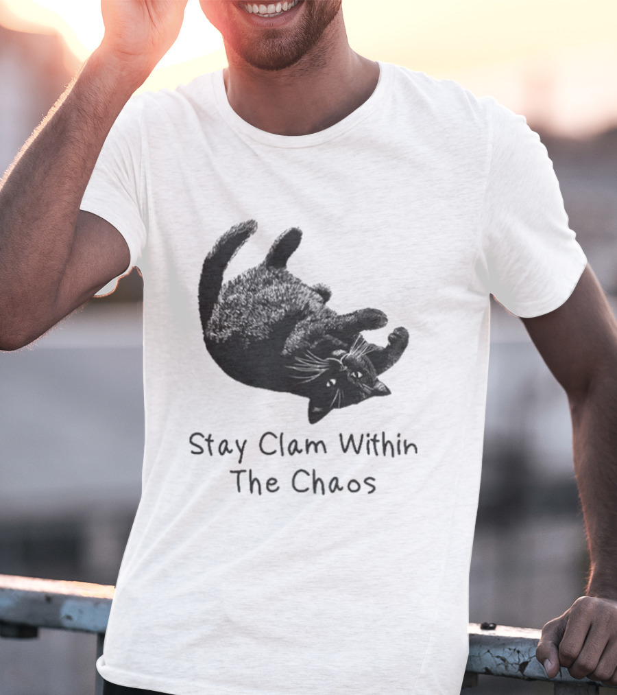 Stay Calm Within The Chaos Cat Pawsitive Vibes Black Feline T-Shirt