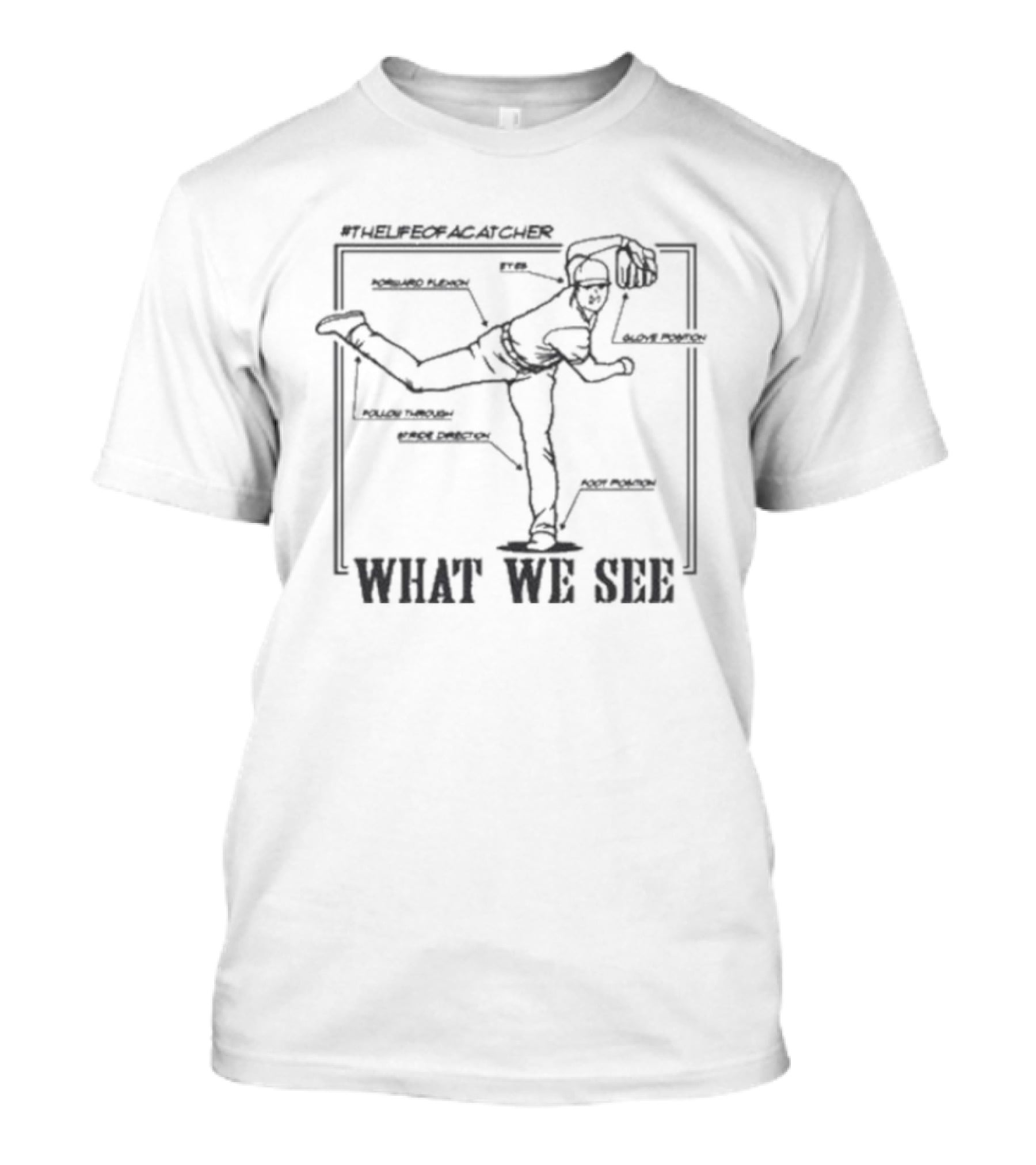 The Life Of A Catcher What We See Baseball Anatomy T-Shirt