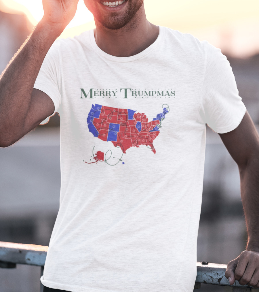 Merry Trumpmas Map Holiday Christmas USA Red Blue States T-Shirt