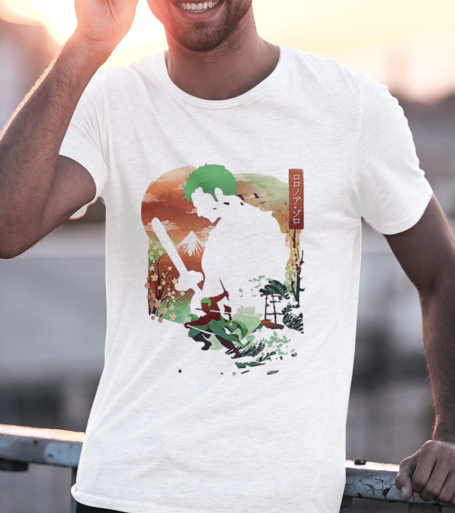 Roronoa Zoro One Piece Ukiyo-e Lunar New Year Silhouette Art Japanese Style T-Shirt