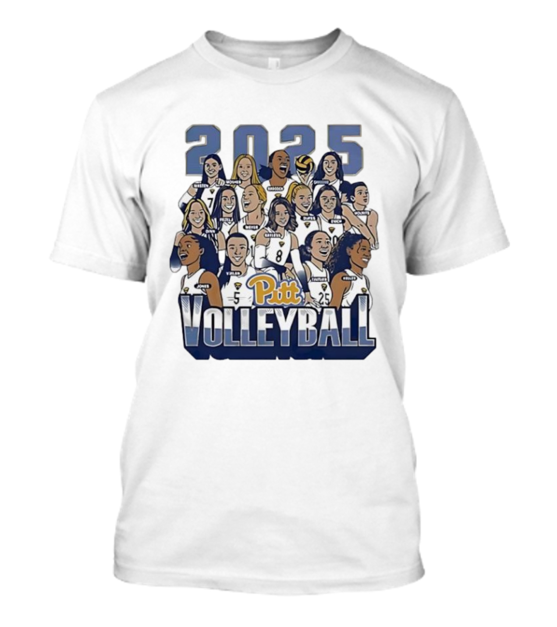 Pitt Volleyball 2025 Pittsburgh Panthers Team Caricature T-Shirt