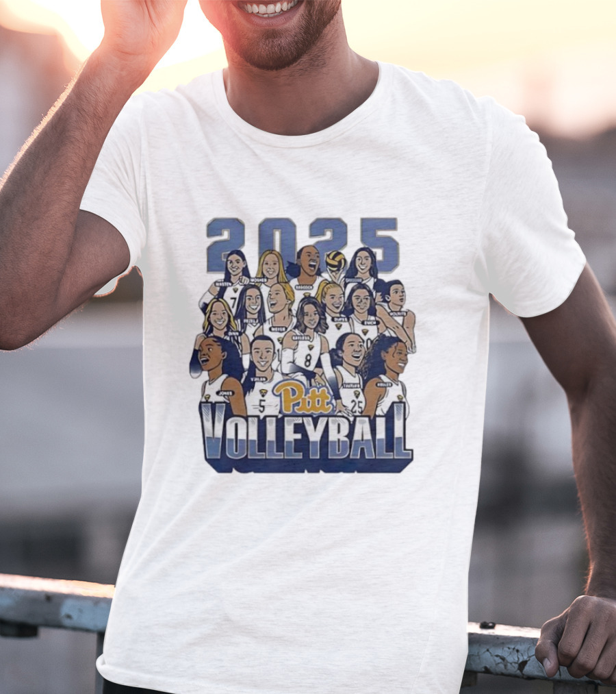 Pitt Volleyball 2025 Pittsburgh Panthers Team Caricature T-Shirt