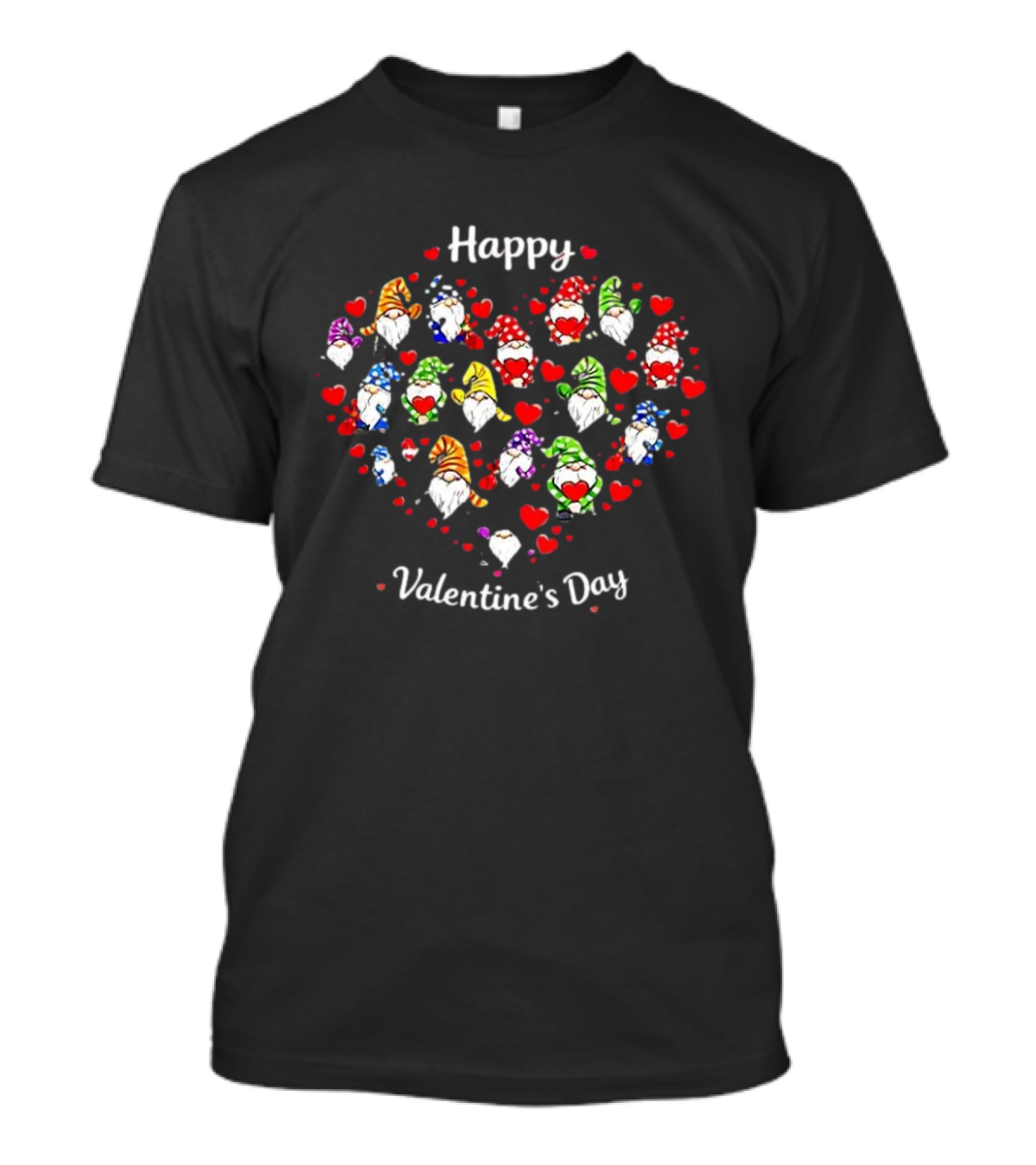 Happy Valentine's Day Gnomes Heart Arrangement With Colorful Hats And Hearts T-Shirt