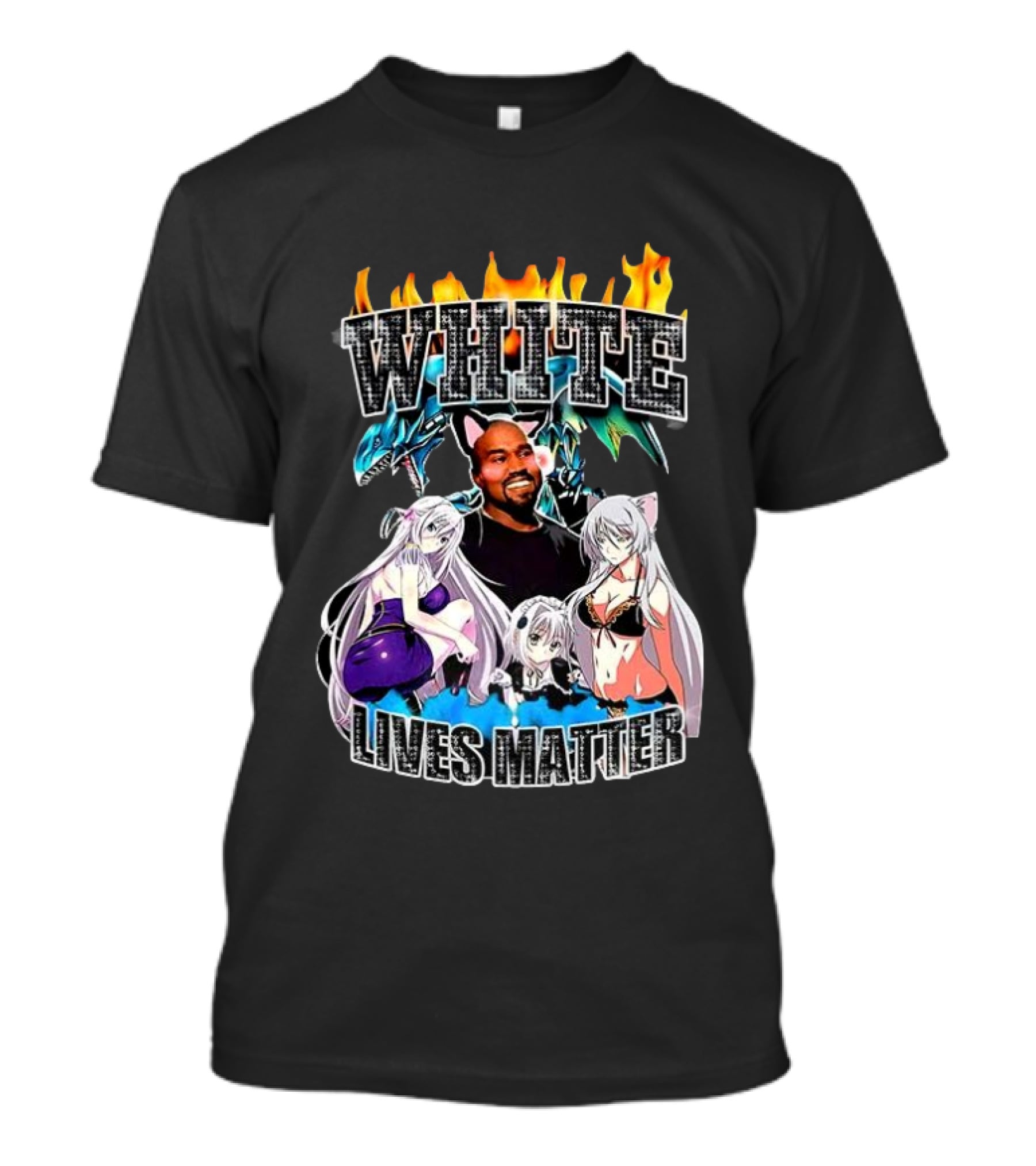 Kanye West Anime White Lives Matter Flame Background Anime Characters T-Shirt