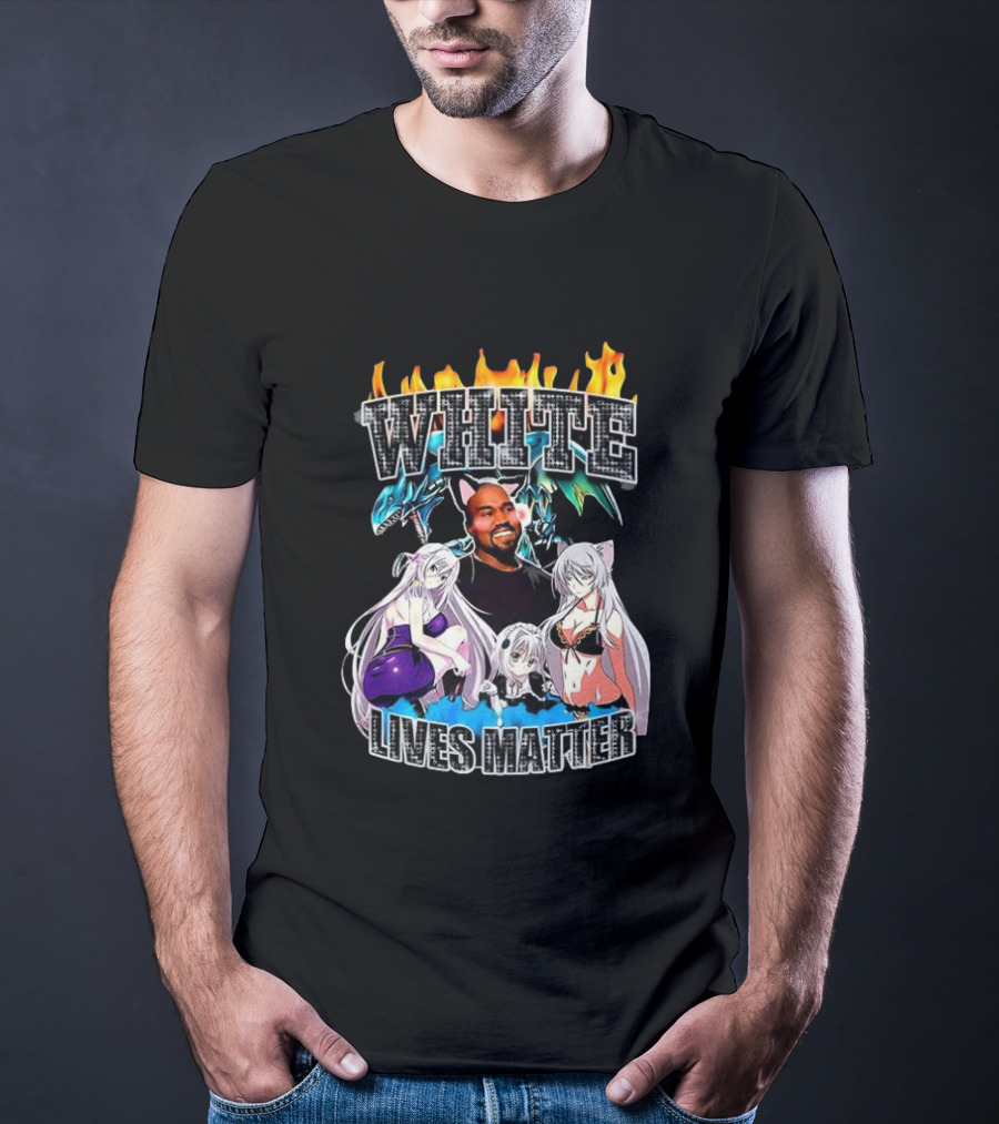 Kanye West Anime White Lives Matter Flame Background Anime Characters T-Shirt