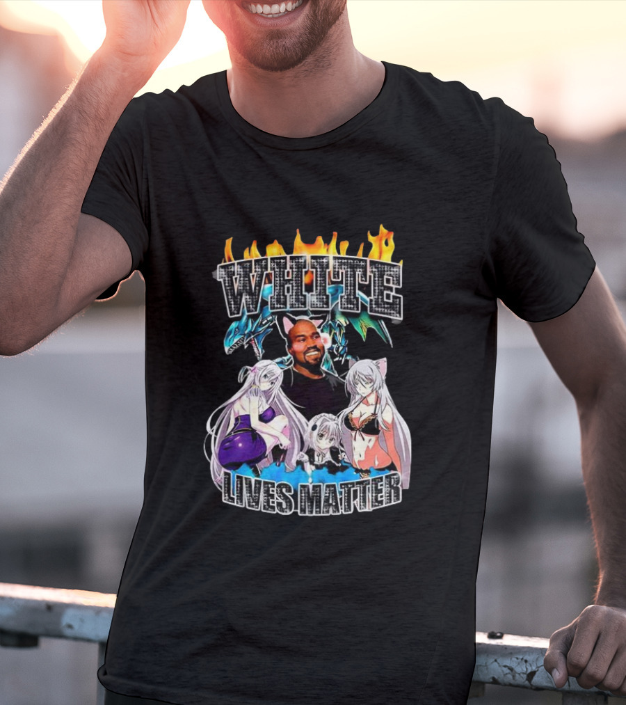 Kanye West Anime White Lives Matter Flame Background Anime Characters T-Shirt