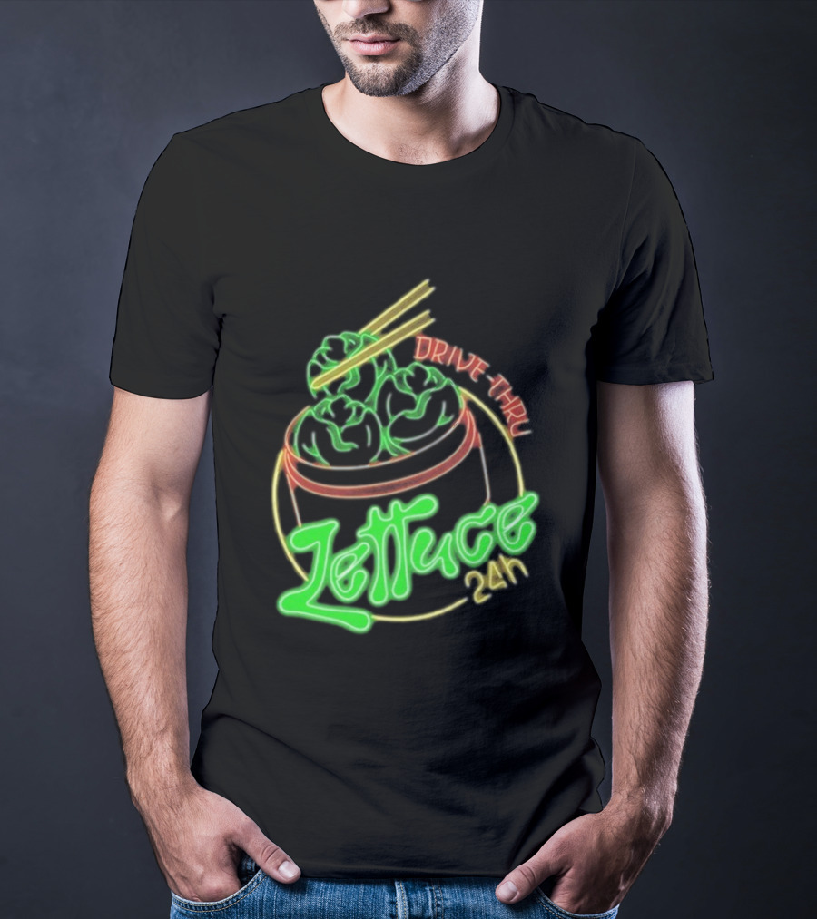 Lettuce Drive Thru 24 Hour Neon Bowl With Chopsticks T-Shirt