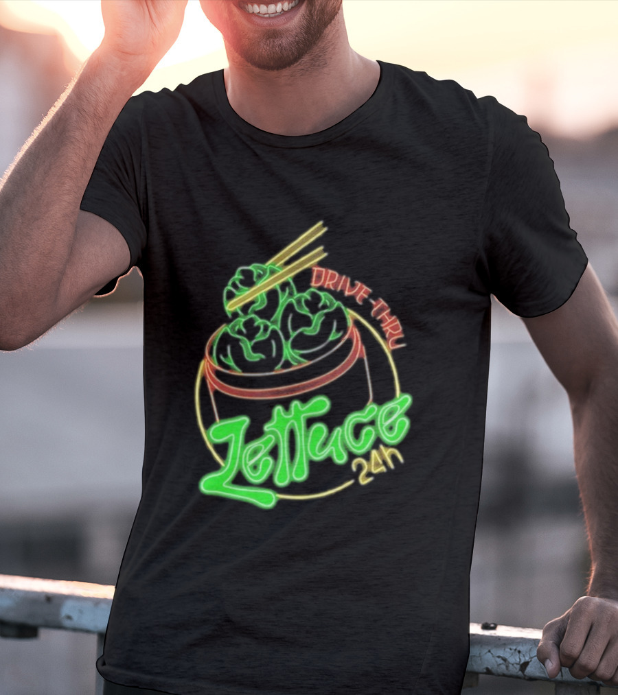 Lettuce Drive Thru 24 Hour Neon Bowl With Chopsticks T-Shirt