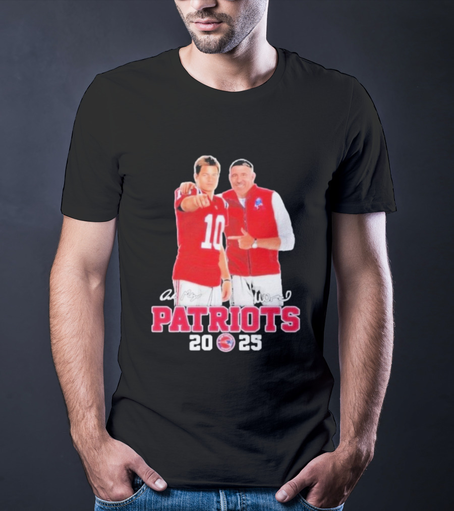 Mike Vrabel Drake Maye Patriots 2025 Signatures T-Shirt
