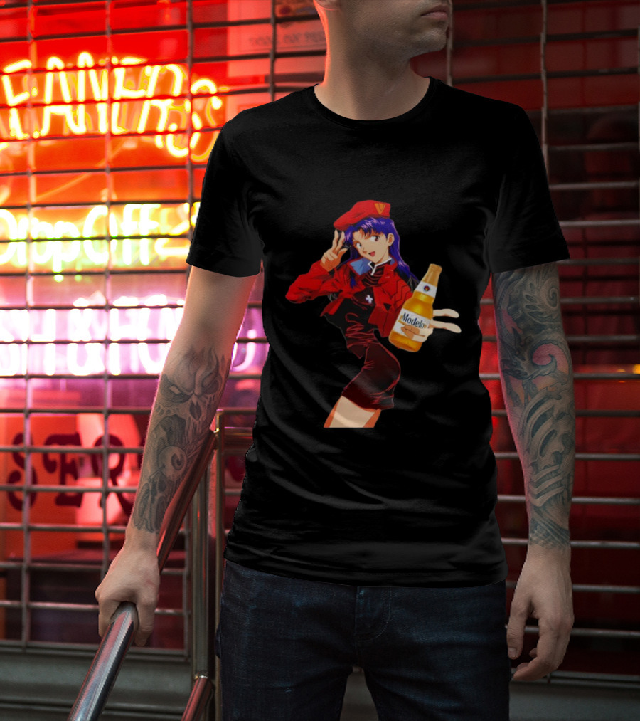 Misato Katsuragi Modelo Especial Beer Anime Fusion T-Shirt