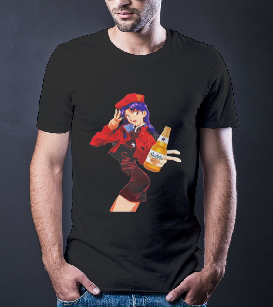 Misato Katsuragi Modelo Especial Beer Anime Fusion T-Shirt