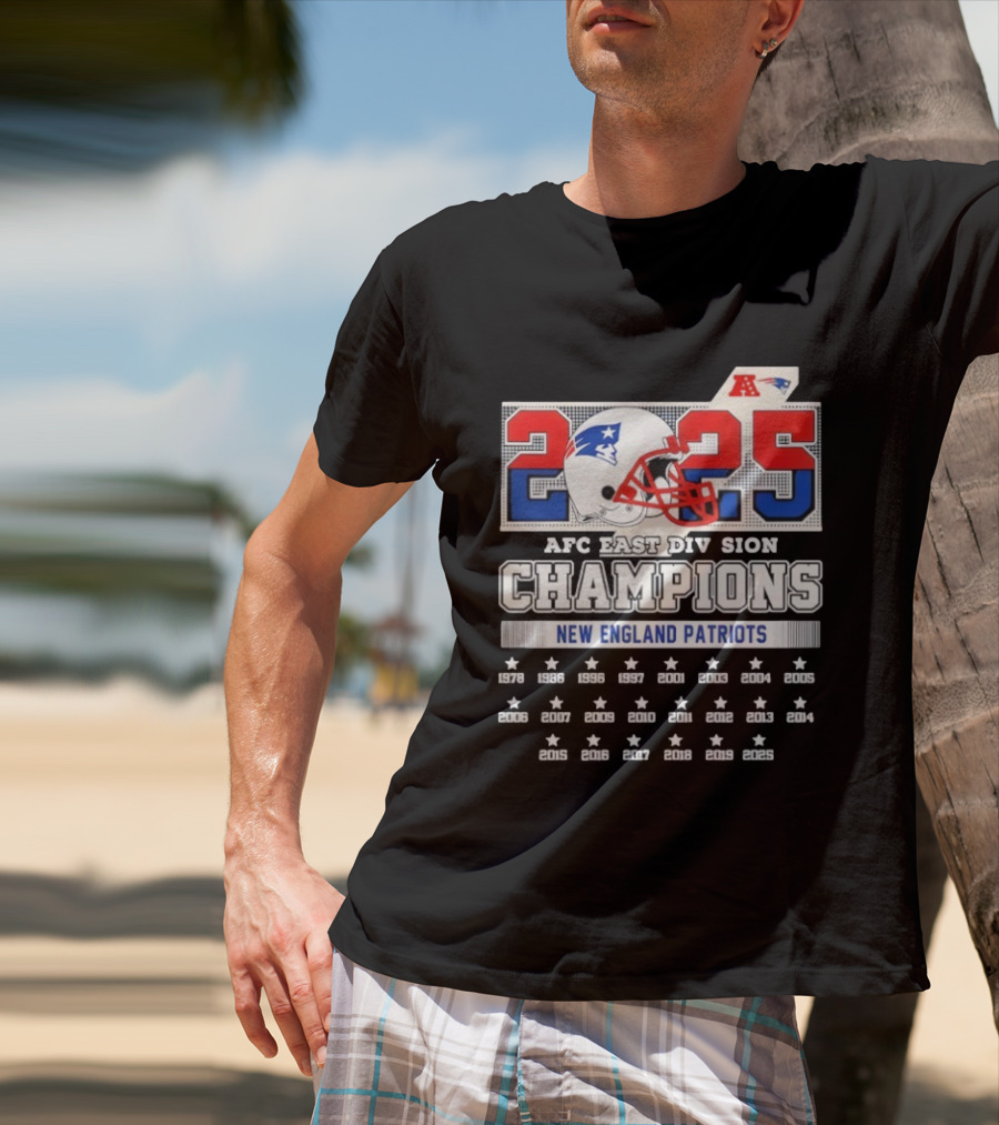 New England Patriots 2025 AFC East Division Champions Helmet Stars T-Shirt