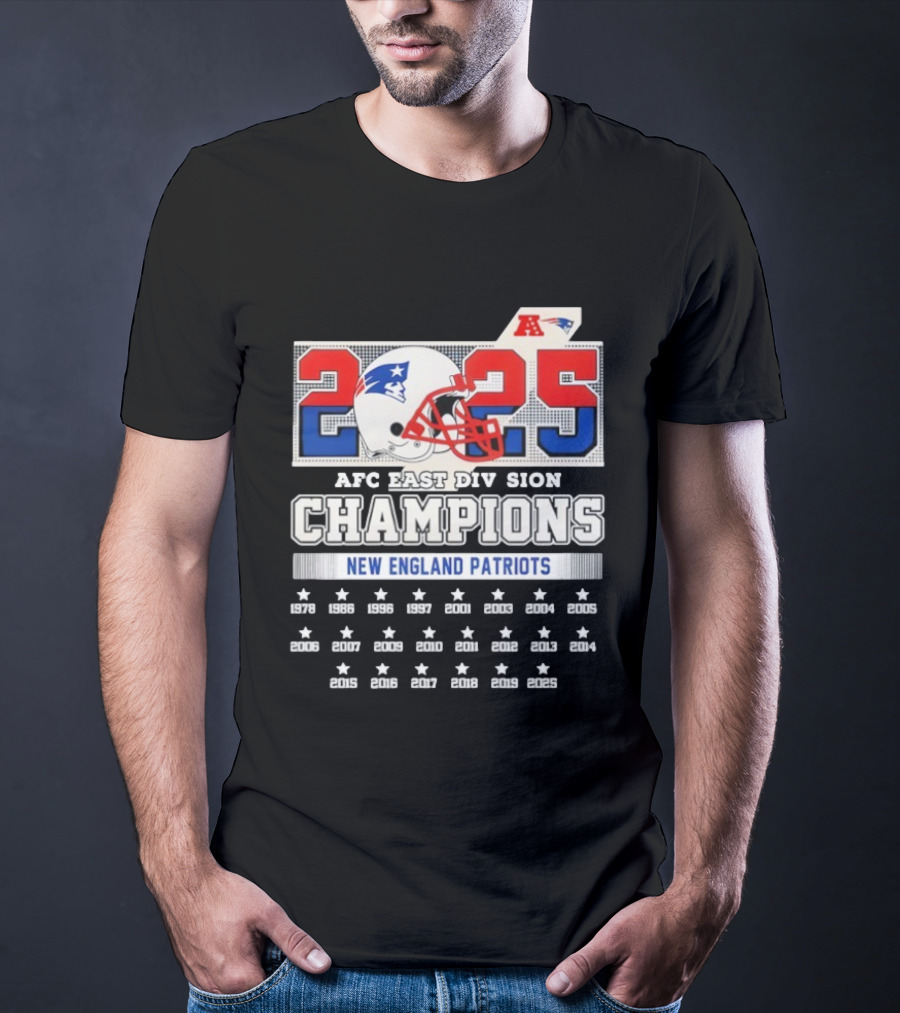New England Patriots 2025 AFC East Division Champions Helmet Stars T-Shirt
