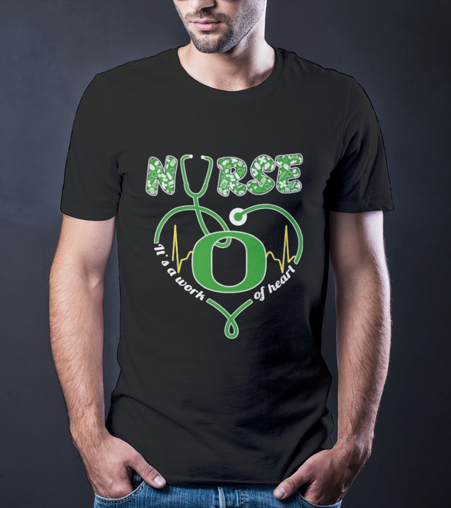 Oregon Ducks Nurse It’s A Work Of Heart Stethoscope T-Shirt