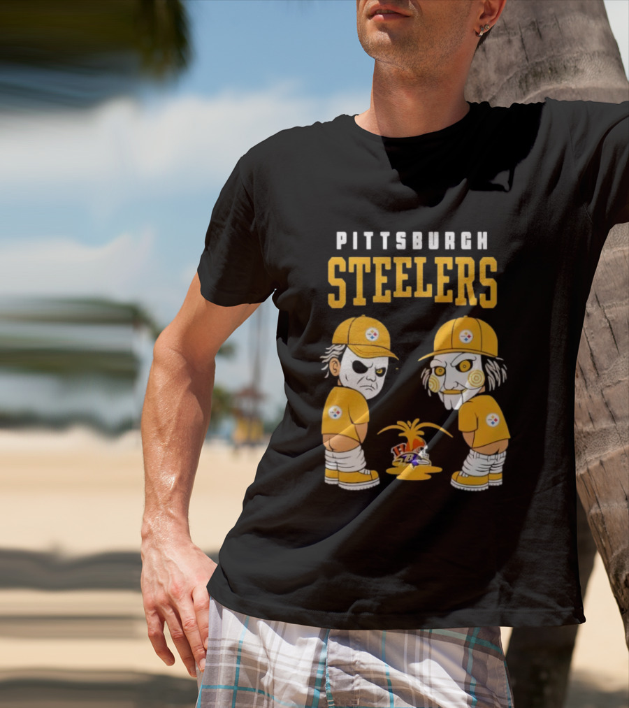 Pittsburgh Steelers Michael Myers Billy The Puppet Baltimore Ravens Vs Cleveland Browns Rivalry T-Shirt
