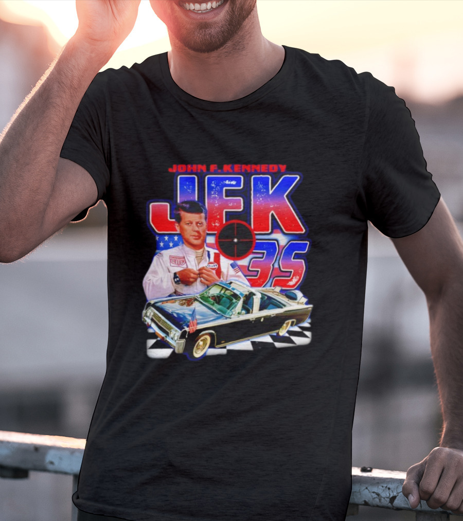 John F. Kennedy JFK 35 Racer Car USA Flag T-Shirt