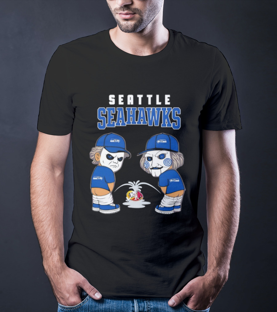 Seattle Seahawks Michael Myers Billy The Puppet Piss On Rival Teams T-Shirt